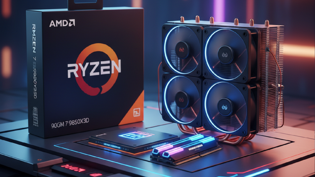 Imagem ilustrativa sobre AMD começa a vender kits com Ryzen 7 9850X3D, 32 GB DDR5 e cooler high-end