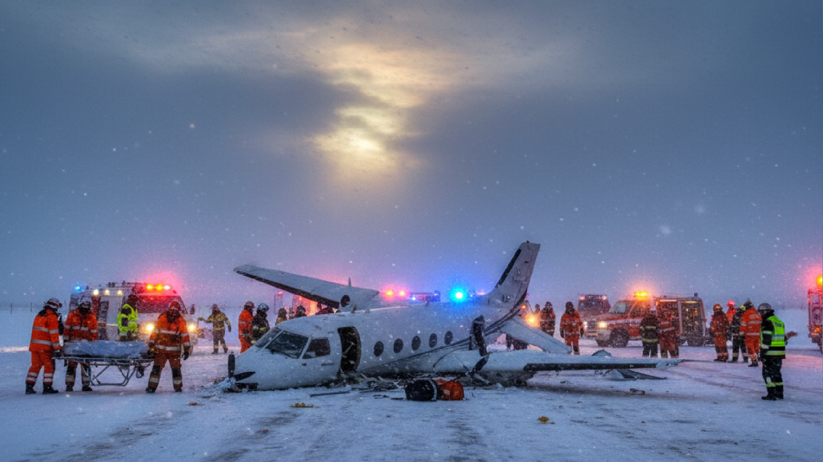 Imagem ilustrativa sobre Avião executivo capota na pista durante nevasca e deixa sete mortos