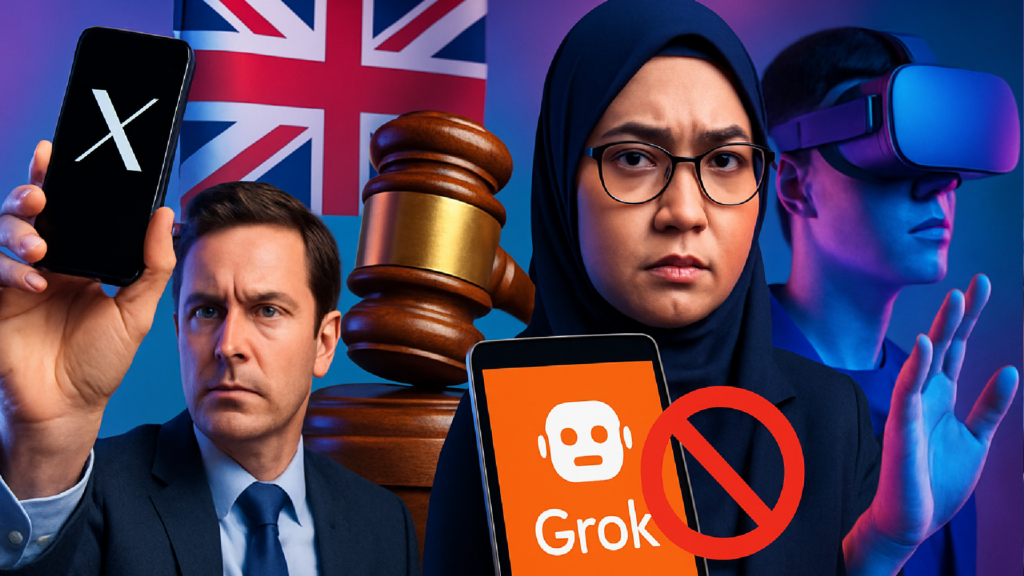 Imagem ilustrativa sobre Reino Unido investiga X e Malásia bloqueia acesso ao Grok por imagens sexualizadas geradas por IA