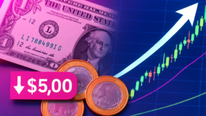 Imagem ilustrativa sobre Dólar cai a R$ 5,00, e Ibovespa sobe mais de 1% mesmo com ameaça de tarifa